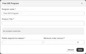 Form for free gift program setup